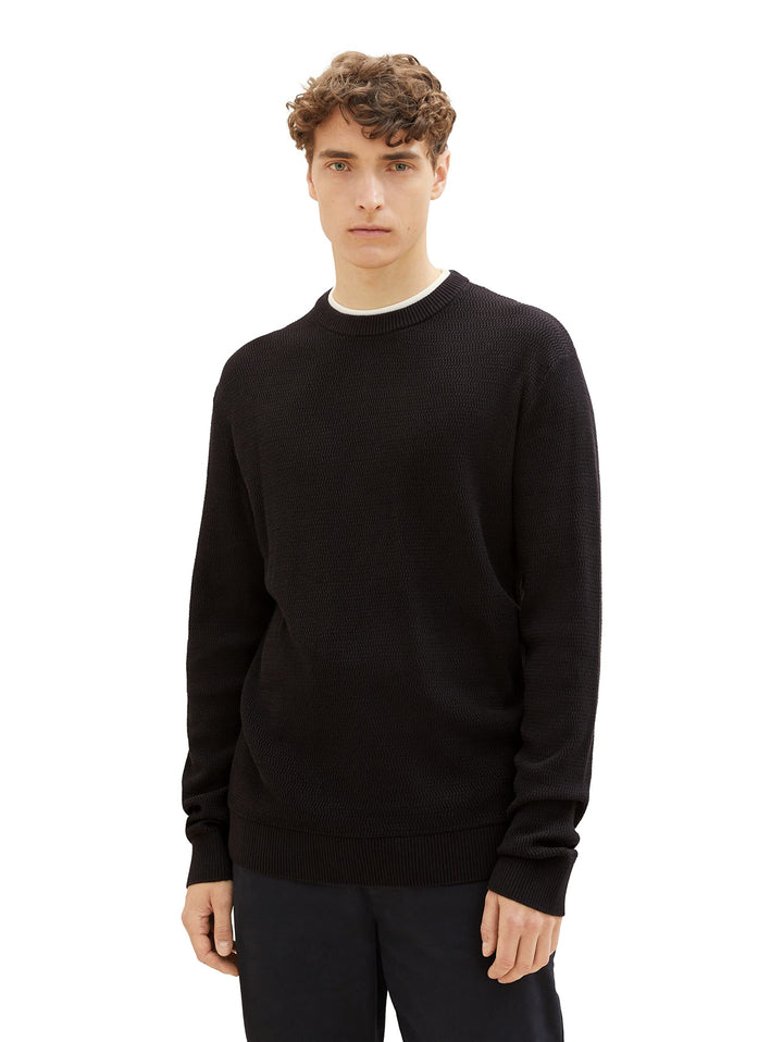 TOM TAILOR Denim Herren Denim 2-in-1 Pullover mit unterlegtem Kragen L 29999-black, L 29999-black