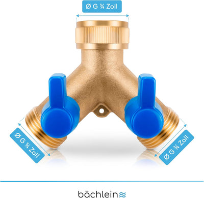 Bächlein für den Einsatz in Haus & Garten - 2 Wege Y-Verteiler mit 2 separaten Absperrhähnen - G 3/4