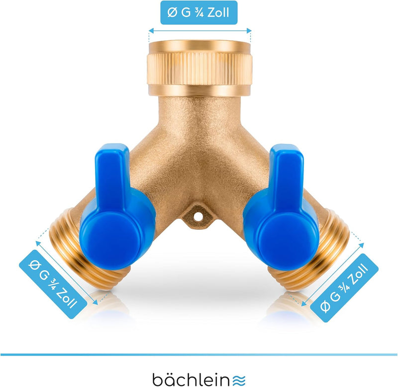 Bächlein für den Einsatz in Haus & Garten - 2 Wege Y-Verteiler mit 2 separaten Absperrhähnen - G 3/4