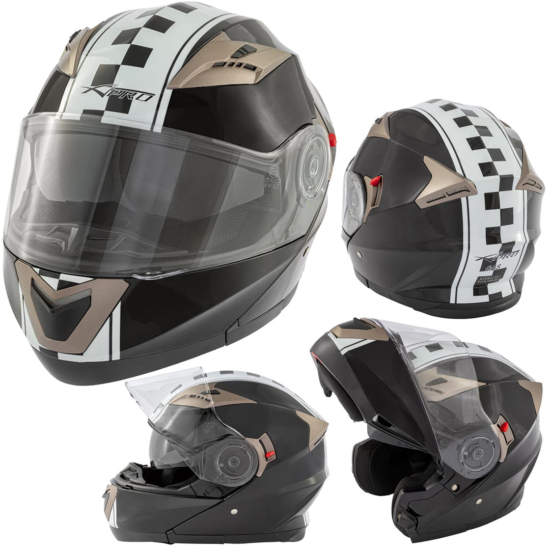 Motorradhelm Klapphelm Doppelvisier Grafik Touring Genehmigt ECE2205 Flip-Up 57-58 cm ( M) Schwarz,