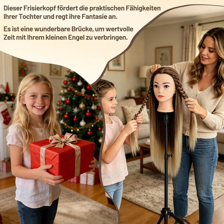 TwoWin 100% Synthetischer Frisierkopf, Übungskopf 28 Zoll /71cm Friseurkopf, Trainingskopf für Frise