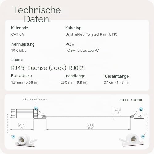 Wellenform Waveform Ethernet-Fenstereingangskabel, für Starlink, 4G/5G und WiFi, CAT6A ultraflaches