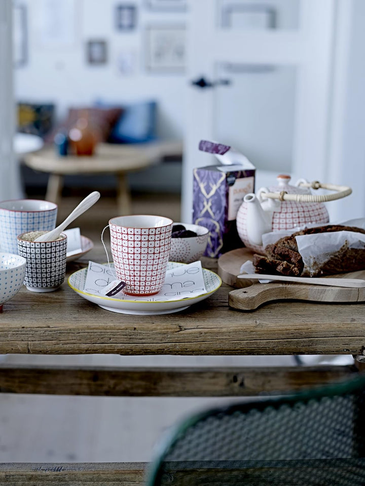 Bloomingville Tassen Carla - Kaffeetasse Teetasse mit Henkel, rot orange blau, Keramik, 6er Set