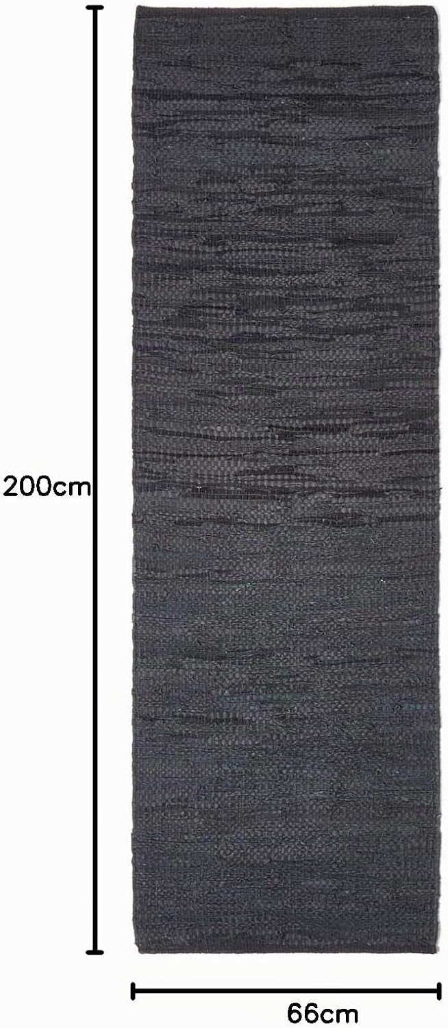 Homescapes Teppichläufer Denver aus 100% recyceltem Leder, 66 x 200 cm, schwarz 66 x 200 cm Schwarz,