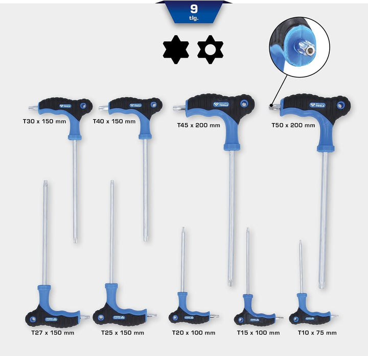BRILLIANT TOOLS BT041200 T-Griff-Torx-Winkelstiftschlüssel-Satz, 9-TLG. [Powered by KS Tools]