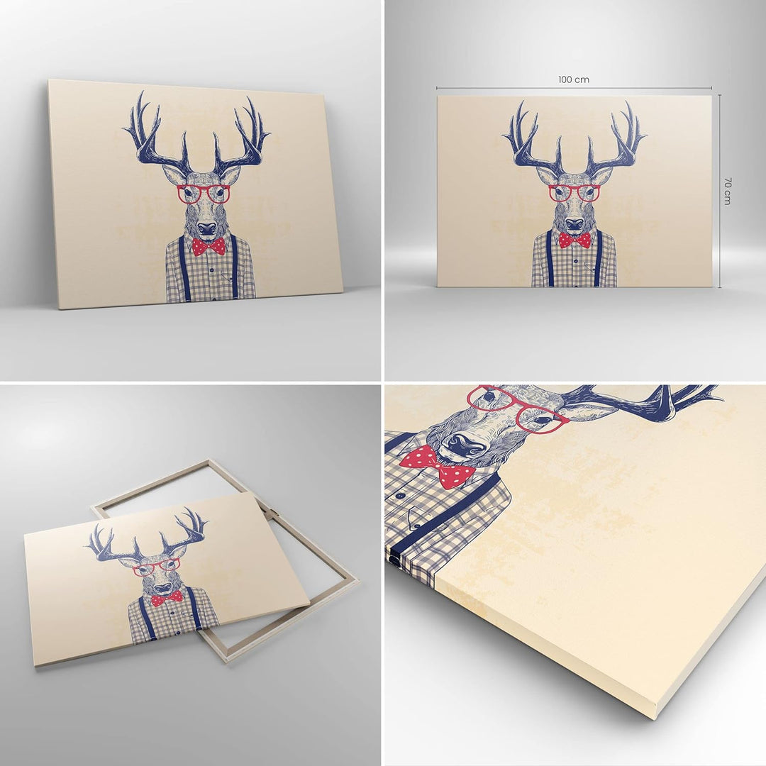 Bilder auf Leinwand 100x70cm Leinwandbild Charakter Hirsch Illustration hipster Gross Wanddeko Bild