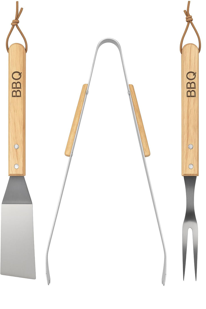 BBQ Grillbesteck Set 3-teilig aus Edelstahl – Grillzange, Wender & Fleischgabel – rostfrei, spülmasc