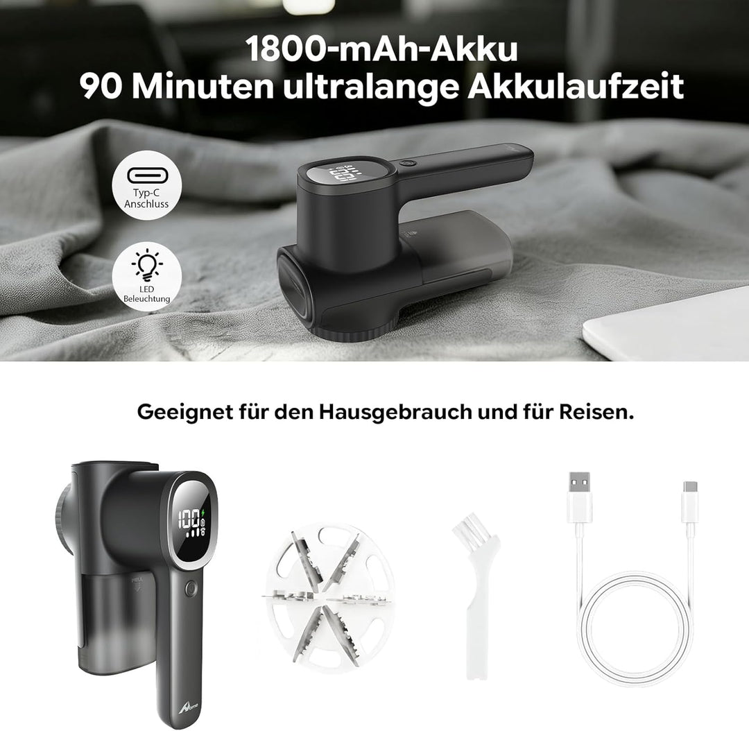 Dieser Fusselentferner für Kleidung und Sofas verfügt über eine integrierte Beleuchtung, ein LCD-Dis