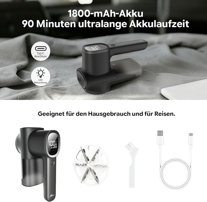 Dieser Fusselentferner für Kleidung und Sofas verfügt über eine integrierte Beleuchtung, ein LCD-Dis