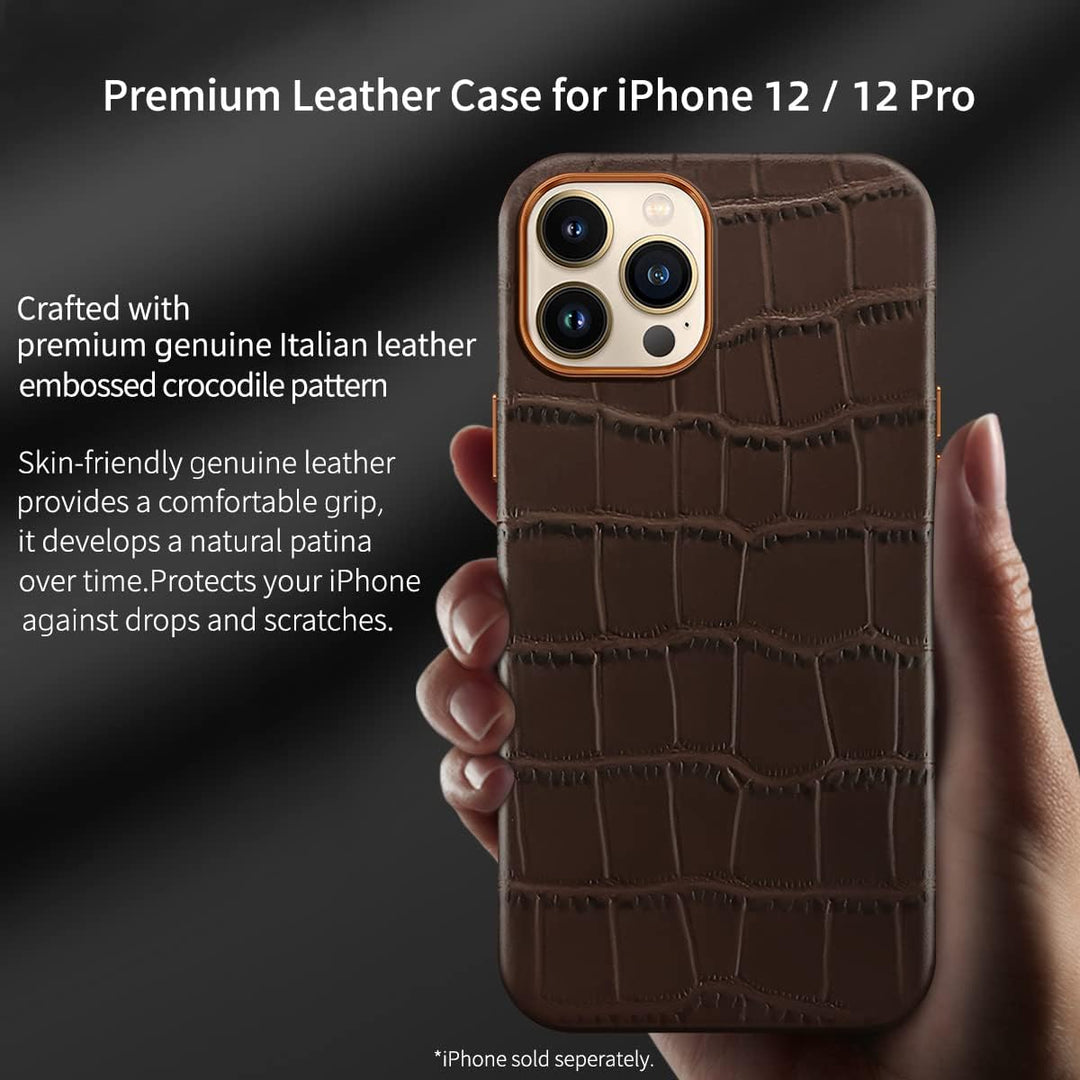 Docco Jette Entworfen für iPhone 12 / iPhone 12 Pro Lederhülle, echtes Rindsleder hülle geprägtes Kr
