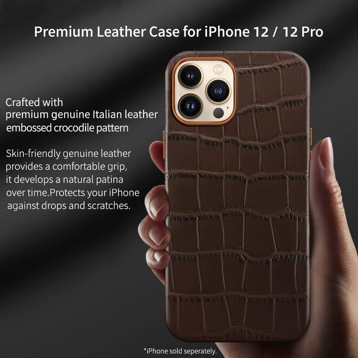 Docco Jette Entworfen für iPhone 12 / iPhone 12 Pro Lederhülle, echtes Rindsleder hülle geprägtes Kr