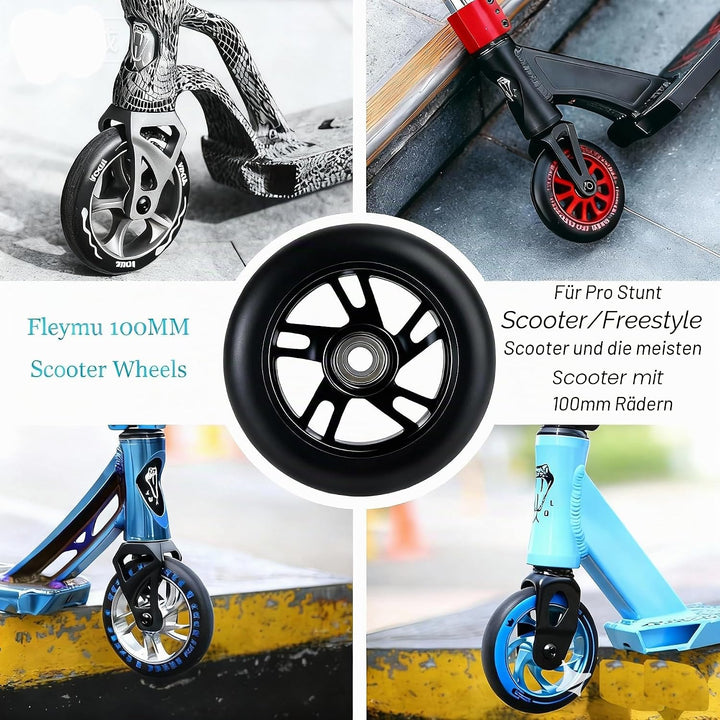 2 Stück Pro Stunt Scooter Rollen 100mm, Stunt Scooter Räder with ABEC-9 Bearings, Thickened PVC Repl