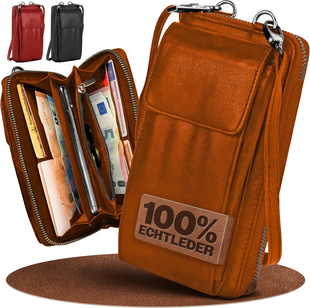 FLEXIBILITE® Handytasche zum Umhängen Braun aus echtem Leder I EXTRA leicht 220 g mit RFID I Handy P