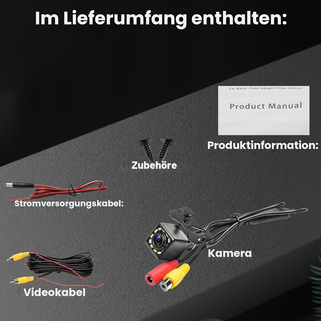 Rückfahrkamera für Autoradio Car Radio mit Super 12 LED Nachtsicht Weitwinkel 170°, wasserdicht IP66