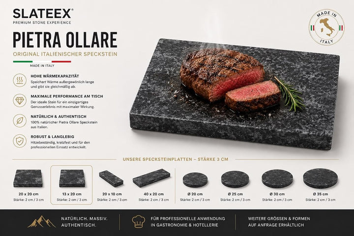 Specksteinplatte 20 × 13 × 3 cm von Slateex – Naturstein-Grillplatte für Grill, Backofen &amp; Servieren