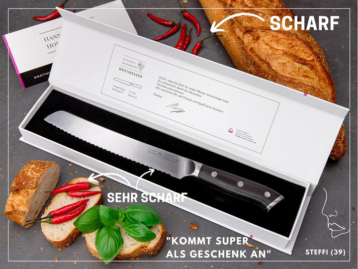 Hannah's Homebrand® Brotmesser Wellenschliff aus Ebenholz - Brotmesser mit flachem Wellenschliff - 2
