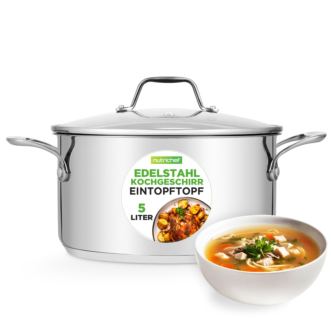 NutriChef Kochtopf Gross, 6L- Ø 35cm, Suppentopf Edelstahl Induktion für Alle Herdarten Geeignet, Ko