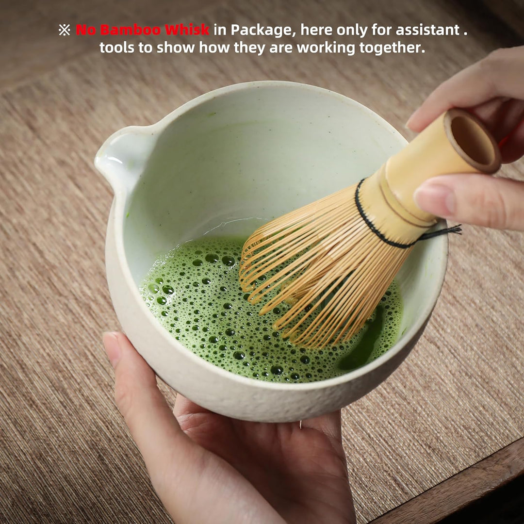 Japanische natürliche Steinstruktur Matcha Chawan (Ausgiesser) mit Schneebesenablage, 18 OZ. TEANAGO
