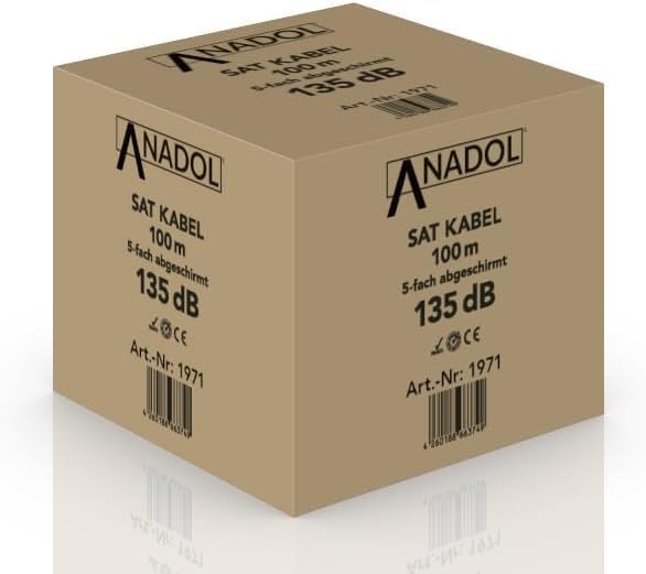 [Test SEHR GUT *] Anadol 100m Brandschutz Koaxialkabel 135dB, 5fach geschirmt, 7mm, Koaxial Satkabel