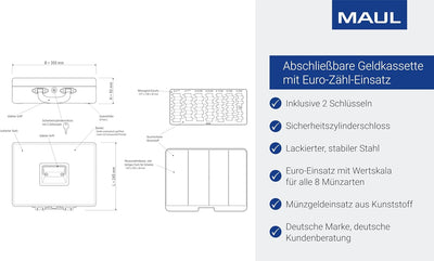 MAUL Geldkassette mit Zähleinsatz aus Stahl | abschliessbar | herausnehmbarer Einsatz | tragbare Kas