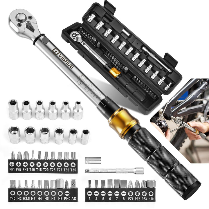 Drehmomentschlüssel Fahrrad,VIGRUE 1/4 Zoll Drehmomentschlüssel 5-25 Nm ±4% Fehlergenauigkeit mit Ve