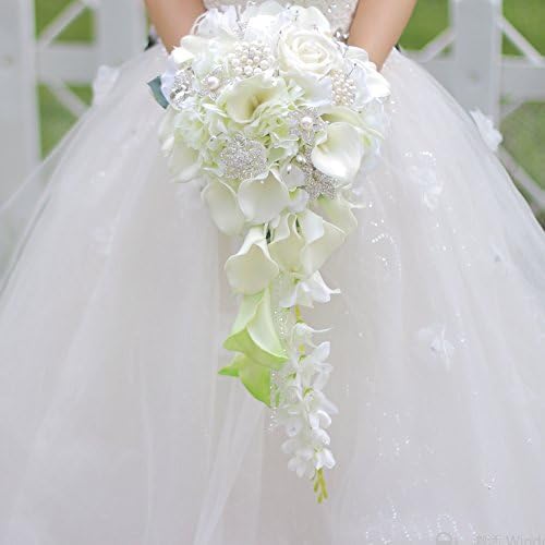 Iffo-Hochzeit-Bouquet, Calla Lilien, Rose, Diamanten, Perle. weiss
