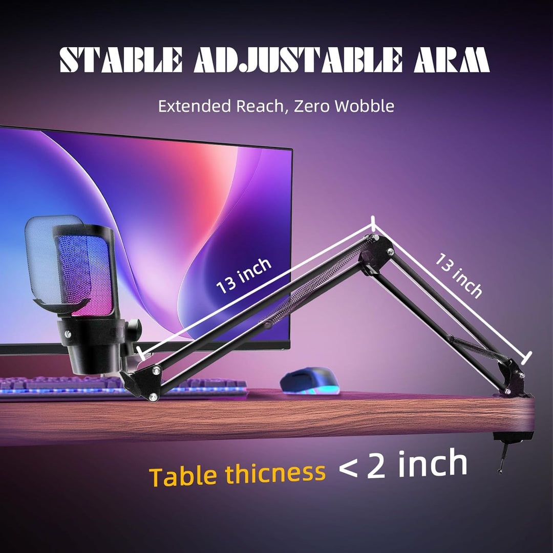 VCOM Gaming Mikrofon mit Arm, USB Microphone Kit mit RGB Modi, Mute, Pop-Filter, PC Mikrofon für Pod