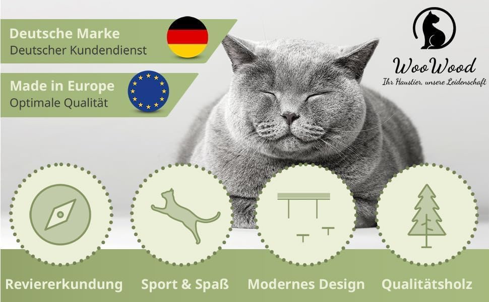 WOOWOOD® Kletterwand Katzen inkl. 2X Katzentreppe Wand [aus Europa] I Kratzbaum Wand I katzenhängema