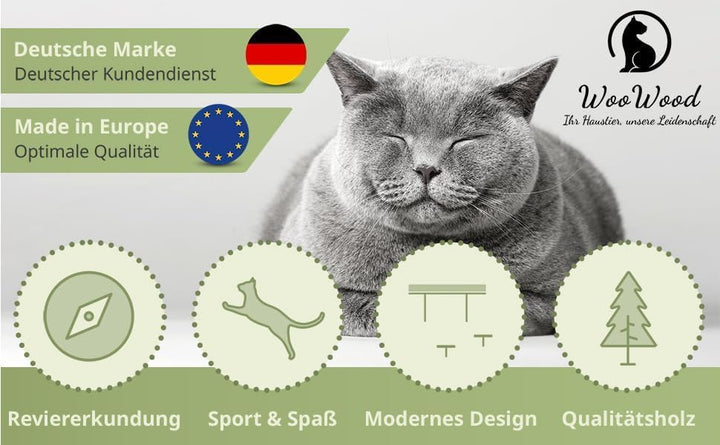WOOWOOD® Kletterwand Katzen inkl. 2X Katzentreppe Wand [aus Europa] I Kratzbaum Wand I katzenhängema