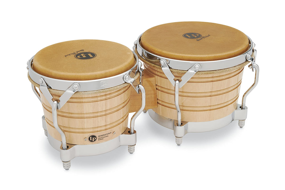 LP Latin Percussion LP813600 Generation II Wood Bongo Natural Chrome Hardware Traditional Rims Natur