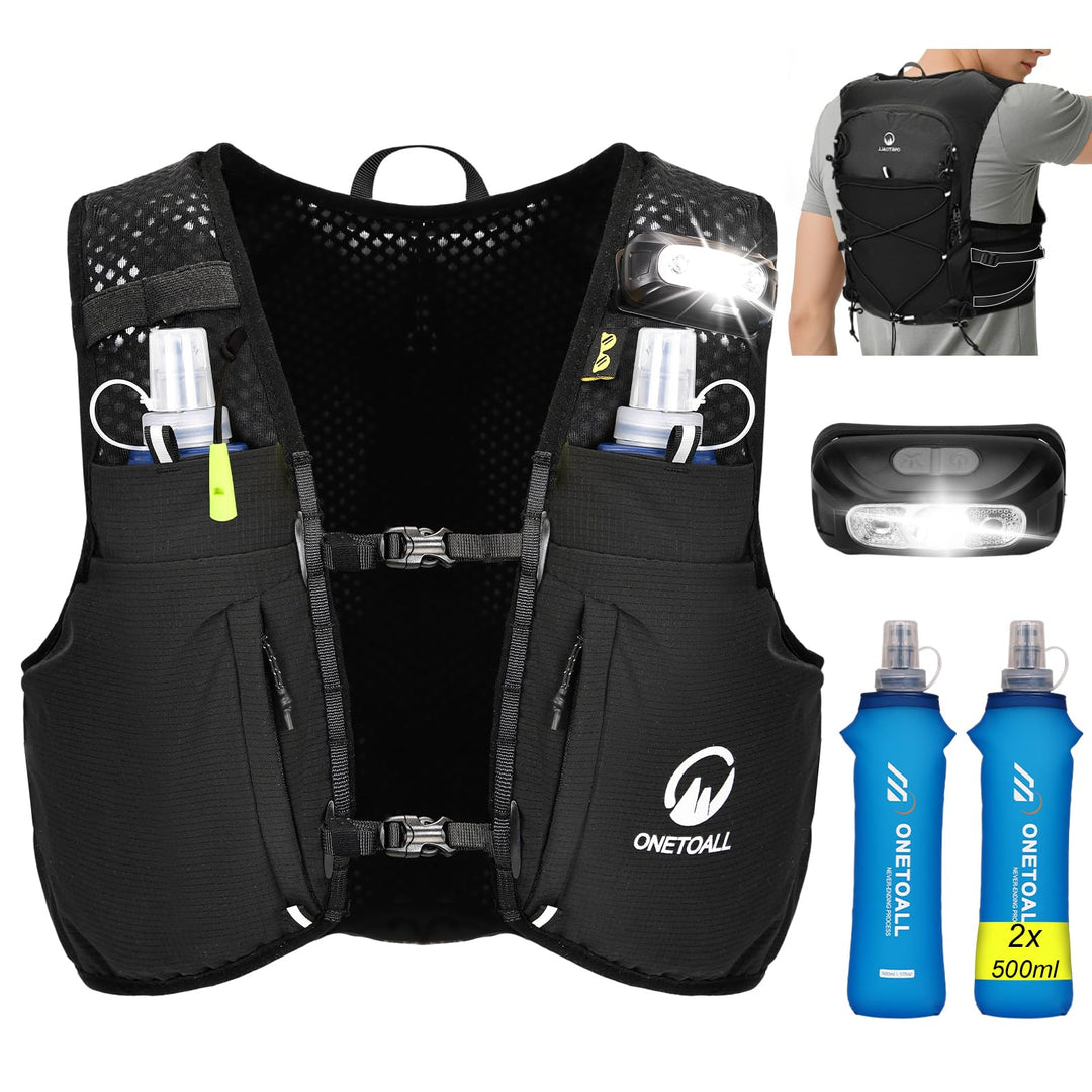 Laufweste Damen mit 2 Faltbare Trinkflasche 500ml, Trinkweste Laufen Herren, Running Vest Laufrucksa