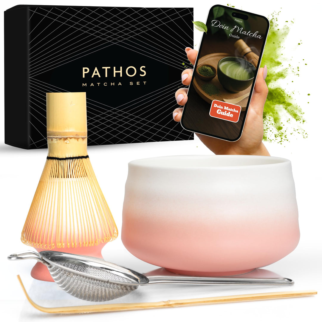 Premium Matcha Set aus Keramik - Traditionelles Matcha-Set mit Matcha Besen und Schale, Sieb und Bes