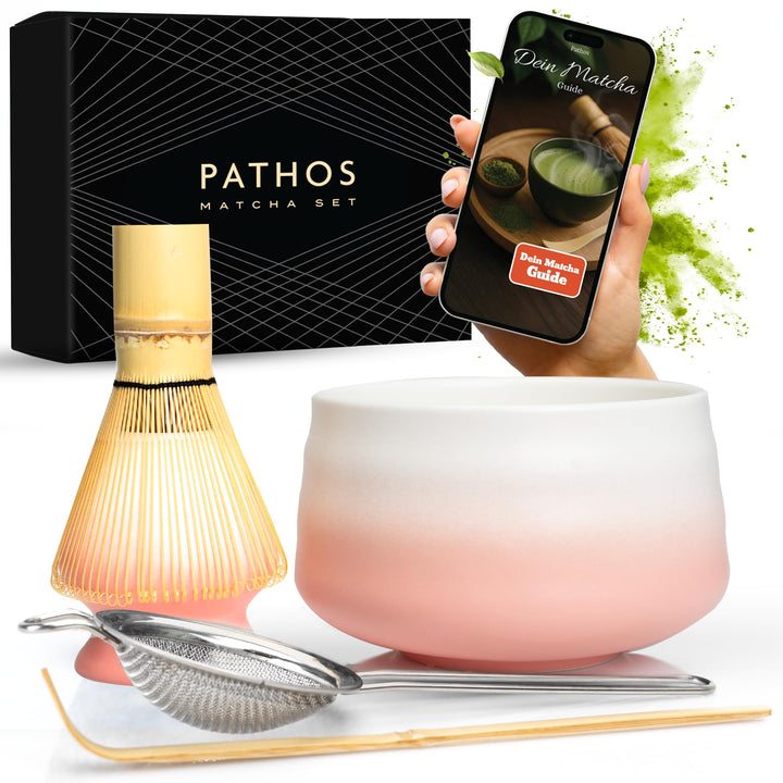 Premium Matcha Set aus Keramik - Traditionelles Matcha-Set mit Matcha Besen und Schale, Sieb und Bes