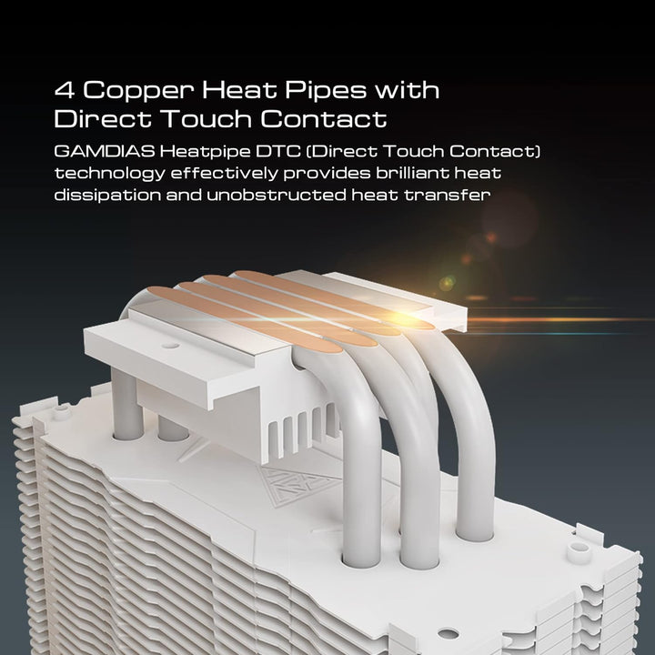 GAMDIAS BOREAS E1-410 WH CPU-Kühler, CPU-Luftkühler, CPU-Lüfter, direkter Berührungskontakt, 4 Kupfe