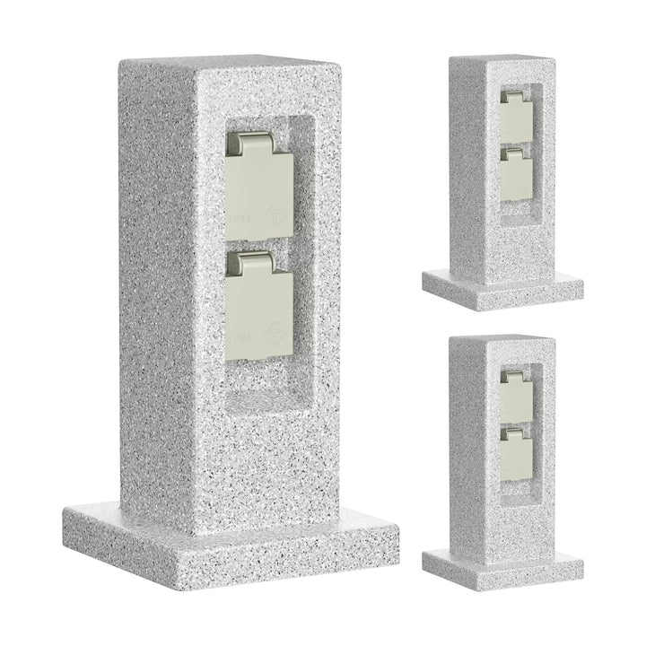 ledscom.de Garten Steckdosensäule POCK, Outdoor, IP44, 2-fach, grau (Stein-Optik), eckig, 30 cm, 3 S