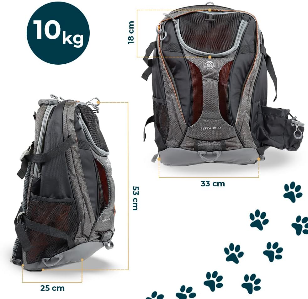 PETSWORLD Hunderucksack | Für Hunde bis 10 kg | Inkl. Kotbeutelspender, Wassernapf und Laptopfach |