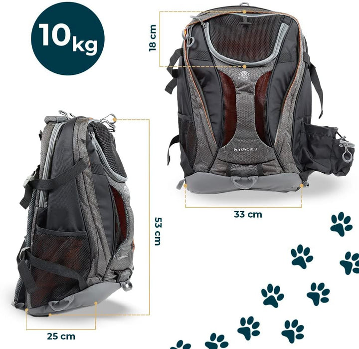 PETSWORLD Hunderucksack | Für Hunde bis 10 kg | Inkl. Kotbeutelspender, Wassernapf und Laptopfach |