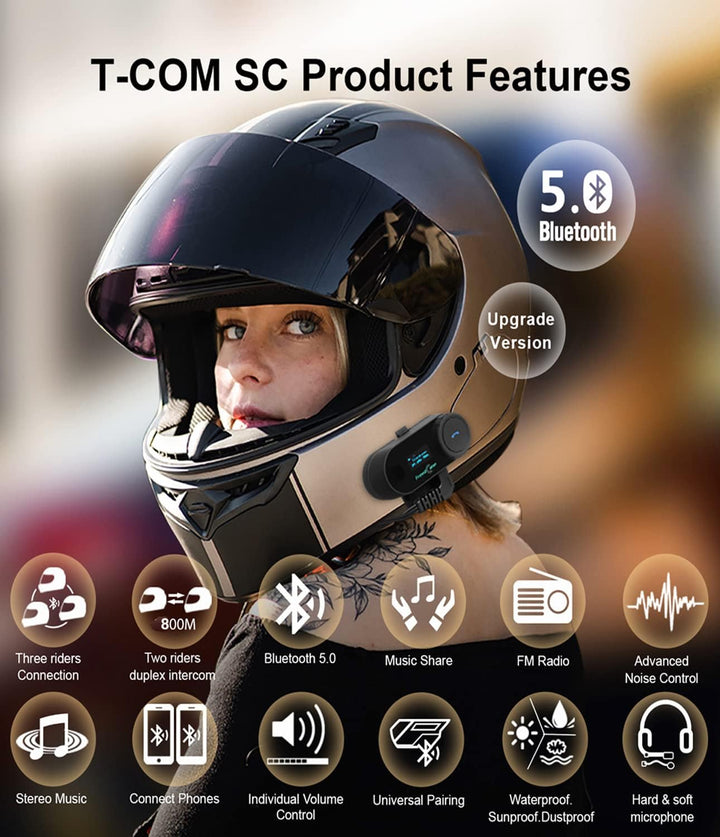 FreedConn Tcom-SC Intercom Motorrad Headset für 2 Personen Musik Teilen, Motorradhelm Kommunikations