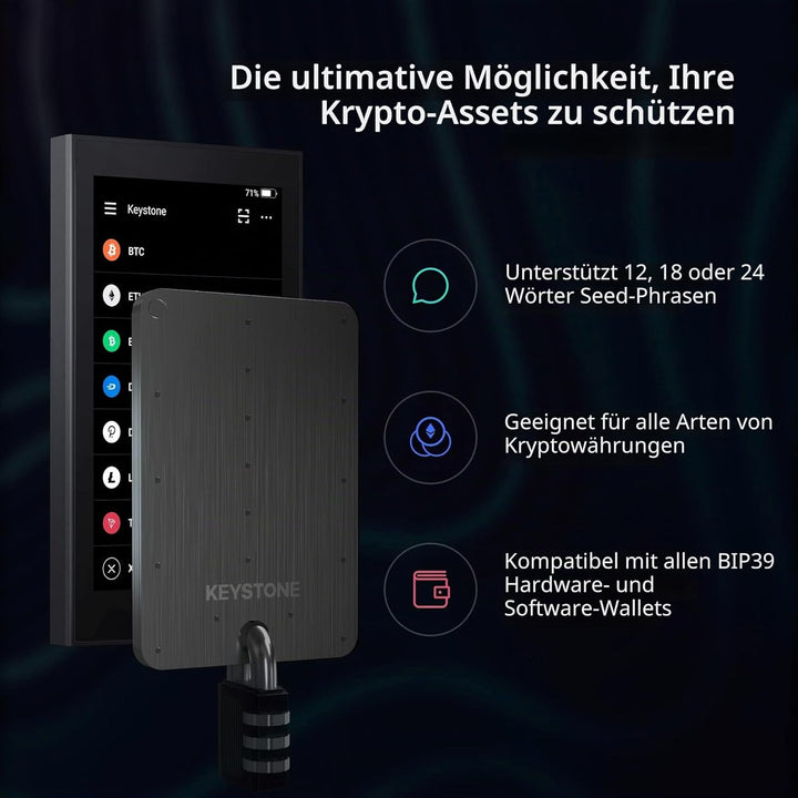 KEYSTONE Crypto Seed Speicher, Crypto Stahl Kapsel Metall Wallet, Cold Speicher Backup, 24 Wörter Bi