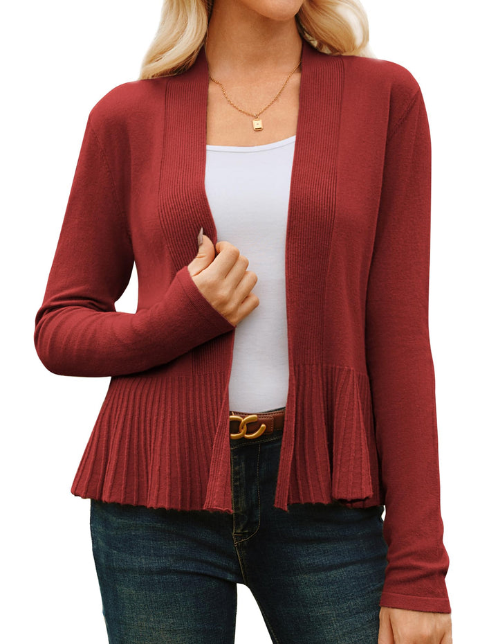 GRACE KARIN Damen Strickjacke Leicht Lange Ärmel Candigan offene Vorderseite Bolero mit Raffung Eleg
