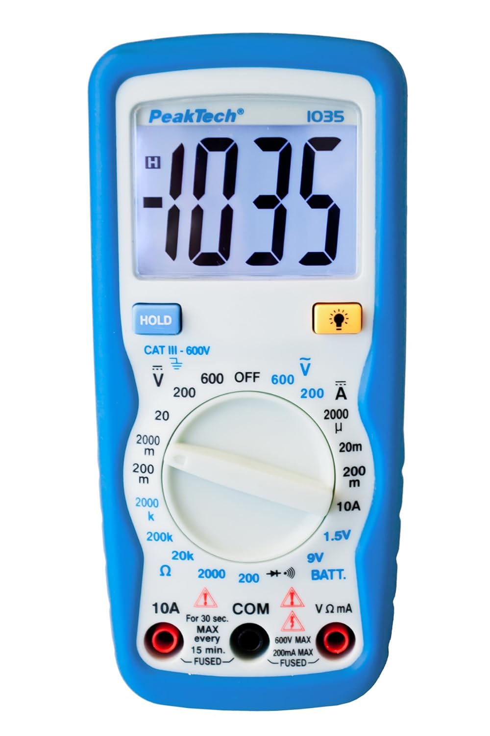 PeakTech Kompaktes Digital-Multimeter P1035 zur Messung von Spannung, Gleichstrom und Widerstand, Bl