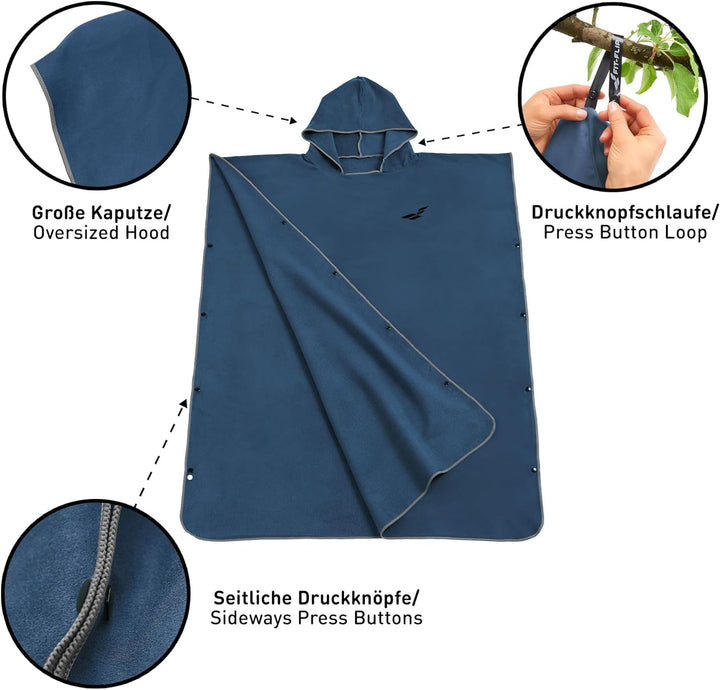 Fit-Flip Strandponcho für Erwachsene mit Kapuze - schnelltrocknend, kompakt und Ultraleicht - Badepo