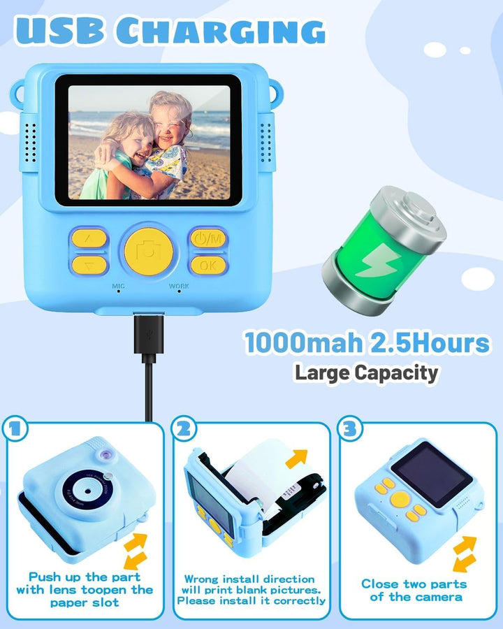 Kinderkamera Spielzeug, 2.4 Zoll Bildschirm DIY Sofortbildkamera Kinder, 1080P HD-Video Digitalkamer