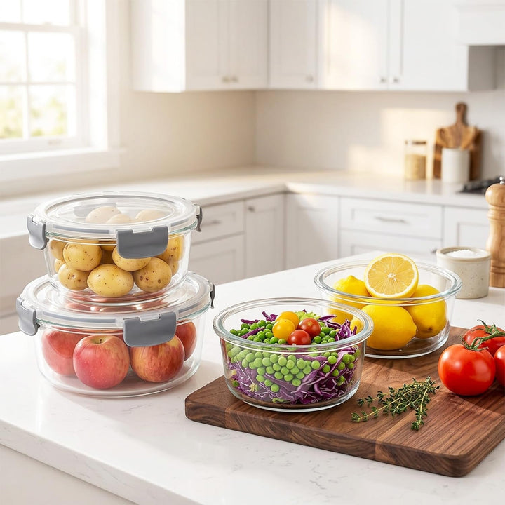 Glasbehälter mit Deckel, 4-teilig Meal Prep Boxen &amp; Frischhaltedosen (400ml &amp; 970ml) aus Borosilikat