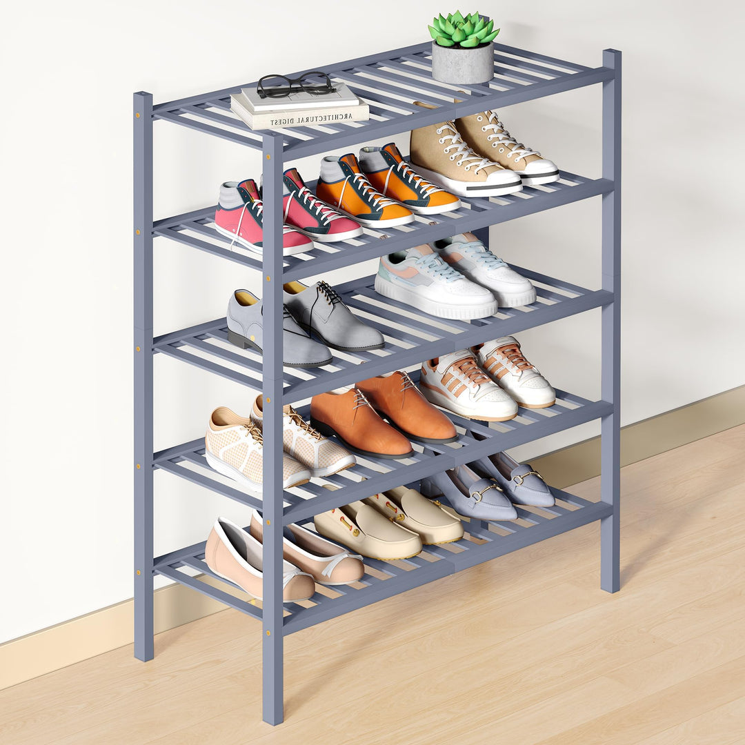 smiry Schuhregal aus Bambus, Schuhregal Platzsparend mit 5 Ebenen, Erweiterbar Stapelbar Shoe Rack,
