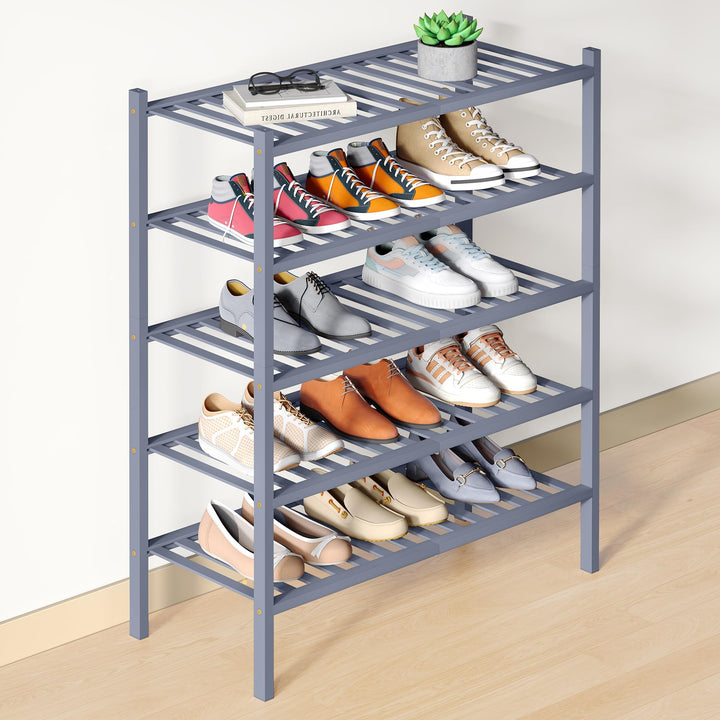smiry Schuhregal aus Bambus, Schuhregal Platzsparend mit 5 Ebenen, Erweiterbar Stapelbar Shoe Rack,