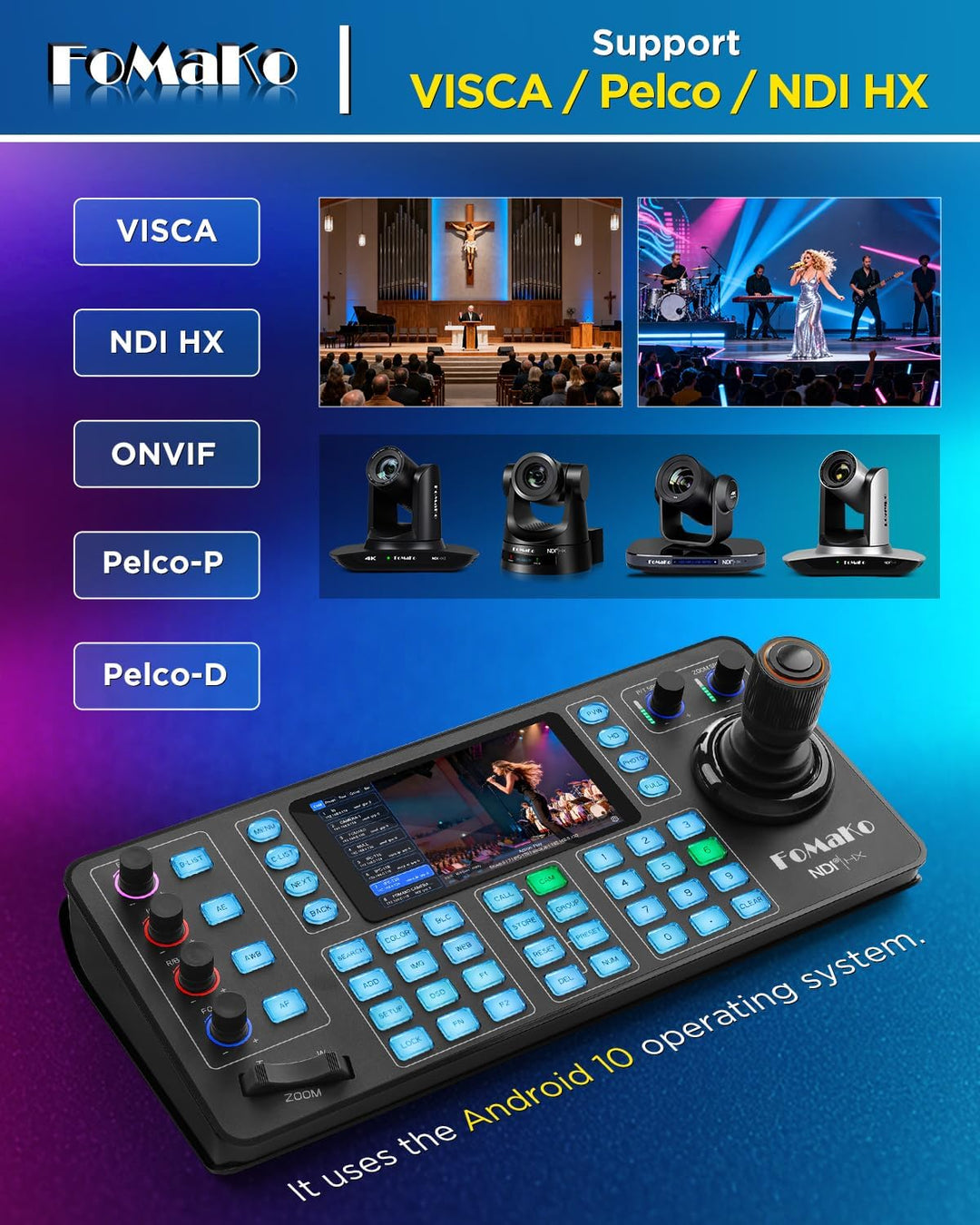 FoMaKo 3 * 4K 60fps NDI HX3 PTZ Kamera+ NDI PTZ Controller, 4K 60FPS NDI HX3 PTZ Kamera, KI-Auto-Tra