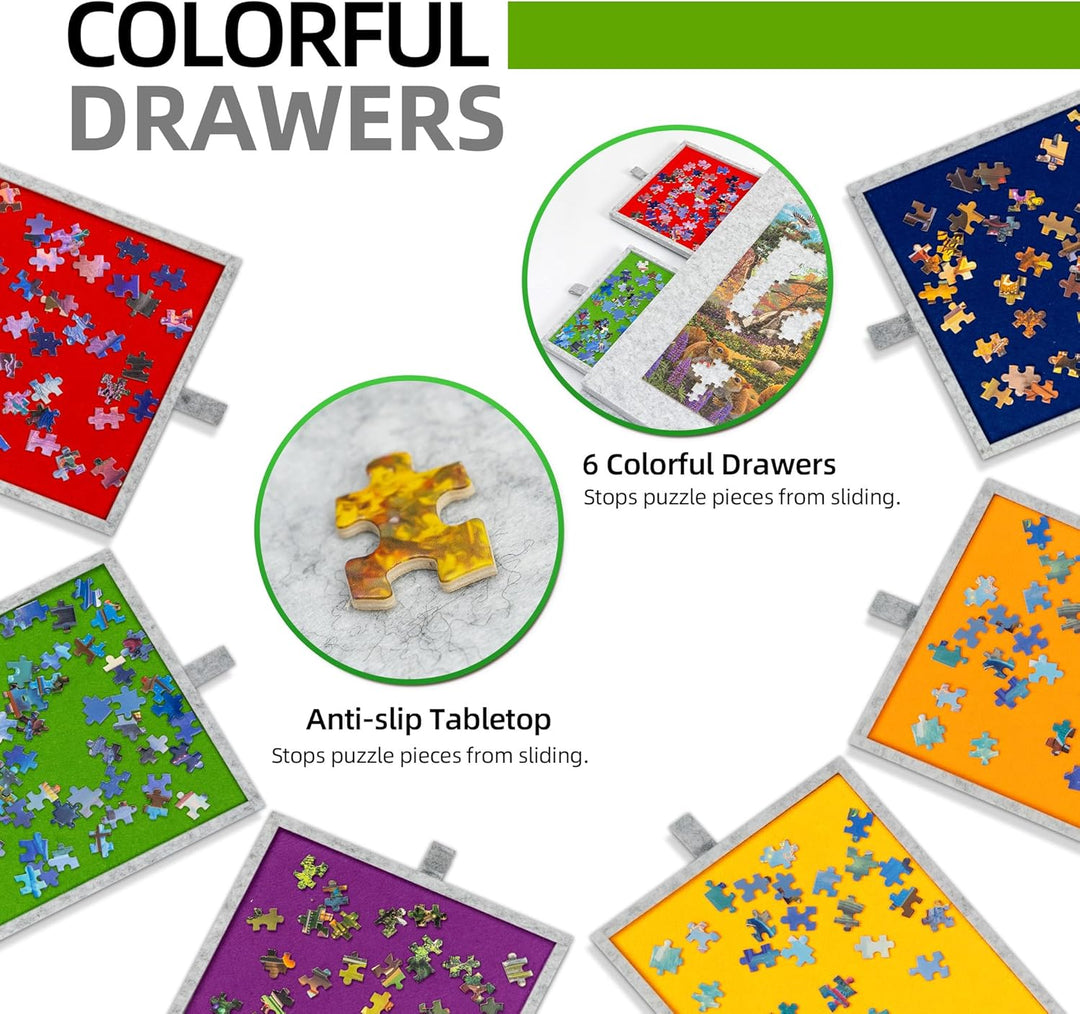 Lavievert 1500 Teile geneigtes Puzzlebrett mit 2-in-1 Design Ständer und Abdeckung und 6 Schubladen