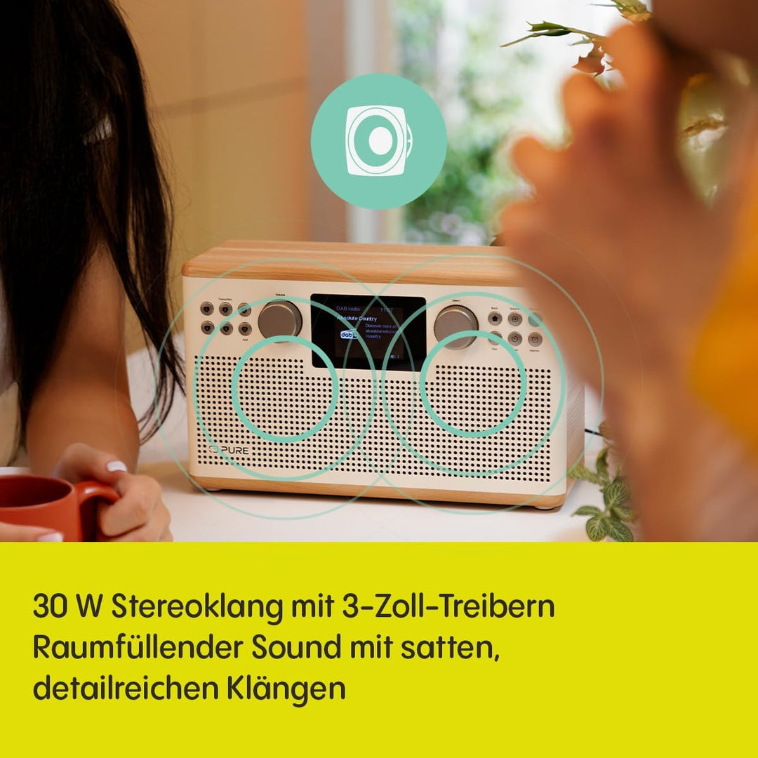 Pure Classic H6 Hi‑Fi Stereoanlage und Musikanlage mit DAB+ UKW Radio Bluetooth 5.3 USB‑A & AUX 2,4"