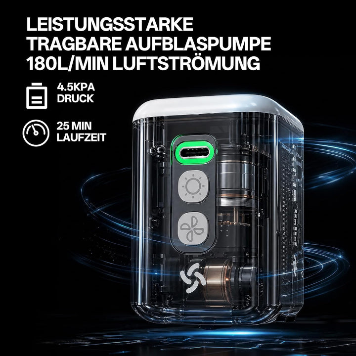 Tragbare Mini-Luftpumpe Elektrisch mit Licht, 1600mAh Batterie, 5 Düsen, für Luftmatratze, Schwimmri